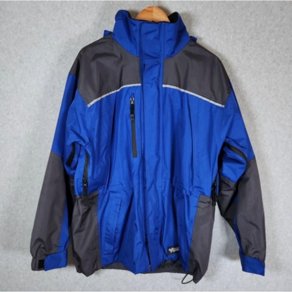 Viking Tempest Waterproof Rain‎ Jacket Men's Size Medium Hooded Blue Black